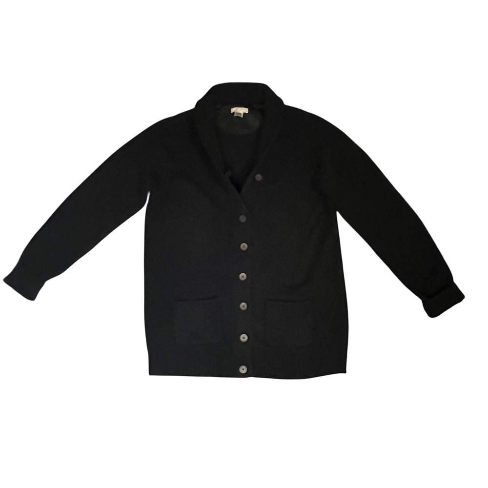 Mark and Graham Black Lambswool Grandpa Cardigan Sweater Elbow Patches XL